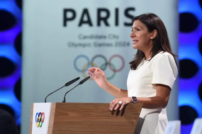 Paris Mayor Anne Hidalgo delivers a speech during the 131st International Olympic Committee (IOC) session in Lima on September 13, 2017.
The ICO meeting in Lima will confirm Paris and Los Angeles as hosts for the 2024 and 2028 Olympics, crowning two cities at the same time in a historic first for the embattled sports body. / AFP PHOTO / CRIS BOURONCLE