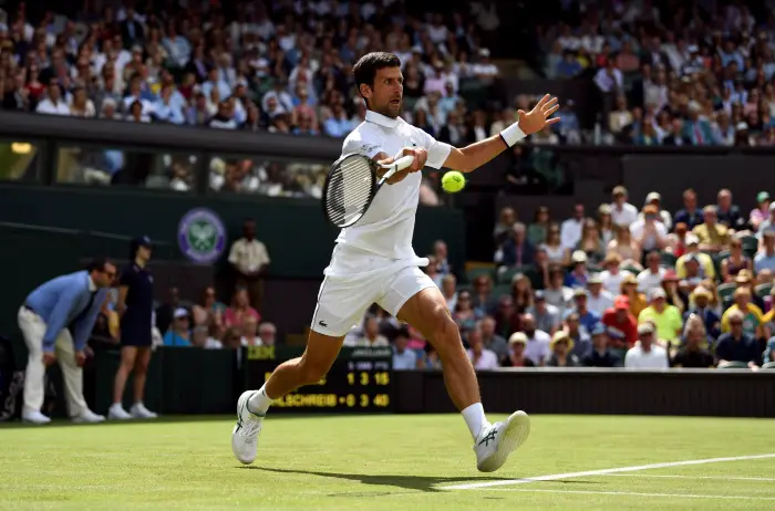 Tennis - Wimbledon - All England Lawn Tennis and Croquet Club, London, Britain - July 1, 2019  Serbia's Novak Djokovic in action during his first round match