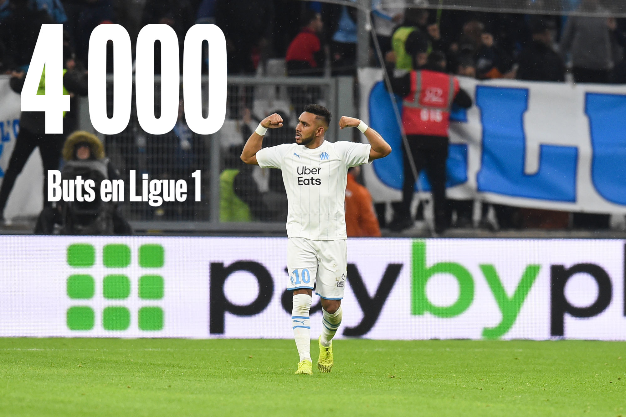 Dimitri Payet of Marseille celebrates his second goal  during the Ligue 1 match between Marseille and Lyon at Stade Velodrome on November 10, 2019 in Marseille, France. (Photo by Alexandre Dimou/Icon Sport) - Orange Vélodrome - Marseille (France)