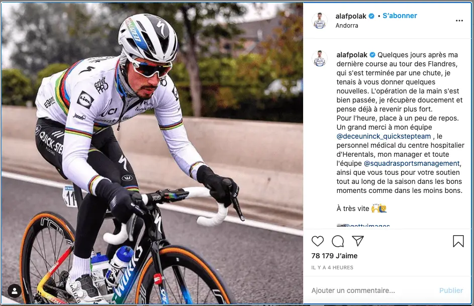 Opéré de la main, Julian Alaphilippe «pense déjà à revenir plus fort»