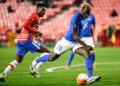 Granada CF player Yan Eteki and Molde FK player David Datro Fofana are seen in action during the UEFA Europa League Round of 16 First Leg one match between Granada CF and Molde FK at Estadio Nuevo Los Carmenes.
(Final Score; Granada CF 2:0 Molde FK) (Photo by Carlos Gil / SOPA Images/Sipa USA) 
By Icon Sport