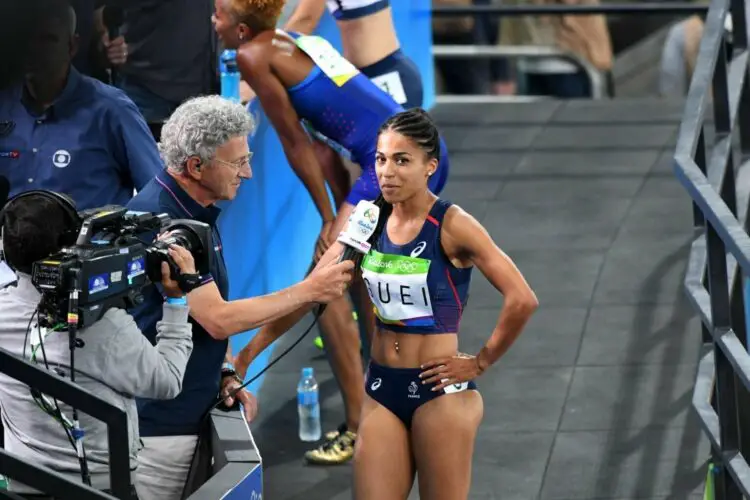 Flora Guei et Nelson Monfort (Photo by Nolwenn Le Gouic/Icon Sport)