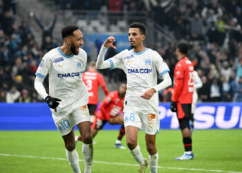 10 Pierre-Emerick AUBAMEYANG (om) - 08 Azzeddine OUNAHI (om) during the Ligue 1 Uber Eats match between Olympique de Marseille and Stade Rennais Football Club at Orange Velodrome on December 3, 2023 in Marseille, France. (Photo by Christophe Saidi/FEP/Icon Sport)