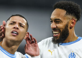 Pierre-Emerick AUBAMEYANG et Amine Harit (Olympique de Marseille) - Photo by Icon Sport