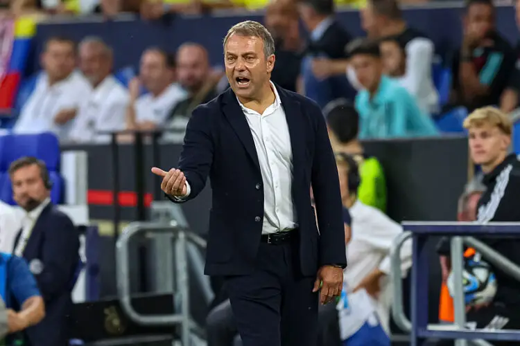 Gelsenkirchen, Deutschland, 20.06.23: Trainer Hans-Dieter Flick (Germany) gestikuliert, Gestik waehrend des Freundschaftsspiels zwischen Deutschland vs Kolumbien in der Veltins Arena am 20. June 2023 in Gelsenkirchen, Deutschland. (Foto von Stefan Brauer/DeFodi Images) Gelsenkirchen, Germany, 20.06.23: Trainer Hans-Dieter Flick (Germany) gestures during the International Friendly match between Germany vs Colombia at Veltins Arena on June 20, 2023 in Gelsenkirchen, Germany. (Photo by Stefan Brauer/DeFodi Images) - Photo by Icon sport   - Photo by Icon Sport