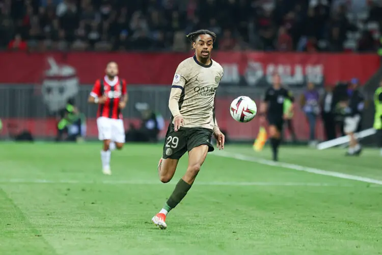 Bradley BARCOLA of FC Paris Saint-Germain during the Ligue 1 Uber Eats match between Nice and Paris at Allianz Riviera on May 15, 2024 in Nice, France.(Photo by Johnny Fidelin/Icon Sport)   - Photo by Icon Sport