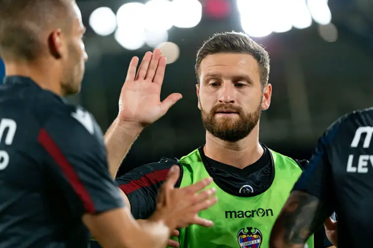 Shkodran Mustafi of Levante UD in action during the Spanish La Liga, football match between Levante UD and Real Club Celta de Vigo at Ciutat de Valencia stadium in Valencia. (Final score; Levante UD 0:2 Real Club Celta de Vigo) (Photo by Xisco Navarro / SOPA Images/Sipa USA)  By Icon Sport   - Photo by Icon Sport