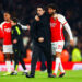 24th February 2024; Emirates Stadium, London, England; Premier League Football, Arsenal versus Newcastle United; Arsenal Manager Mikel Arteta celebrates the 4-1 win with Mohamed Elneny - Photo by Icon Sport   - Photo by Icon Sport