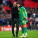 Manchester City manager Pep Guardiola and goalkeeper Stefan Ortega celebrate following during the Emirates FA Cup semi-final match at Wembley Stadium, London. Picture date: Saturday April 20, 2024. Photo by Icon sport   - Photo by Icon Sport