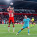 Marc Pubill (L) of UD Almeria and Robert Lewandowski (R) of FC Barcelona seen in action during the LaLiga EA Sports 2023/2024 match between UD Almeria and FC Barcelona at Power Horse Stadium. Final Score: UD Almeria 0:2 FC Barcelona (Photo by Francis Gonzalez / SOPA Images/Sipa USA)   - Photo by Icon Sport