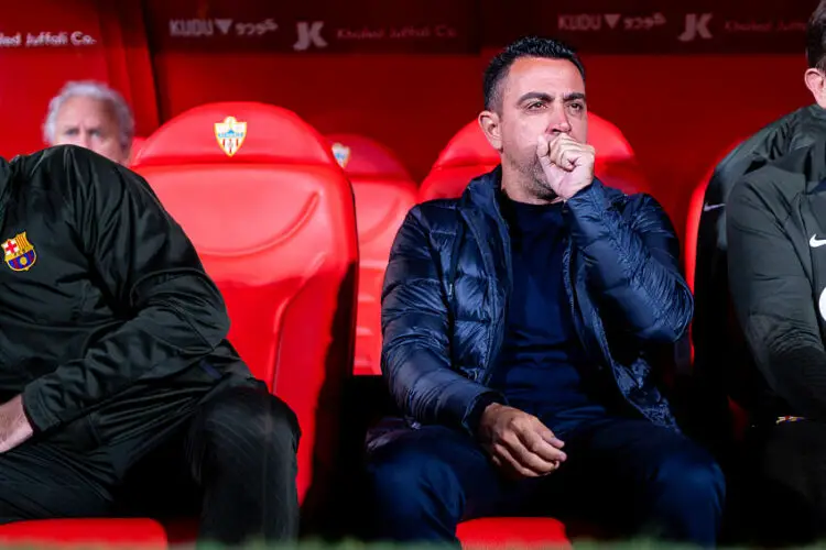 FC Barcelona coach Xavi Hernandez seen during the LaLiga EA Sports 2023/2024 match between UD Almeria and FC Barcelona at Power Horse Stadium. Final Score: UD Almeria 0:2 FC Barcelona (Photo by Francis Gonzalez / SOPA Images/Sipa USA)   - Photo by Icon Sport