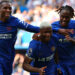 19th May 2024; Stamford Bridge, Chelsea, London, England: Premier League Football, Chelsea versus Bournemouth; Moises Caicedo of Chelsea celebrates after scoring his sides 1st goal in the 17th minute to make it 1-0 with Trevoh Chalobah and Nicolas Jackson of Chelsea   - Photo by Icon Sport