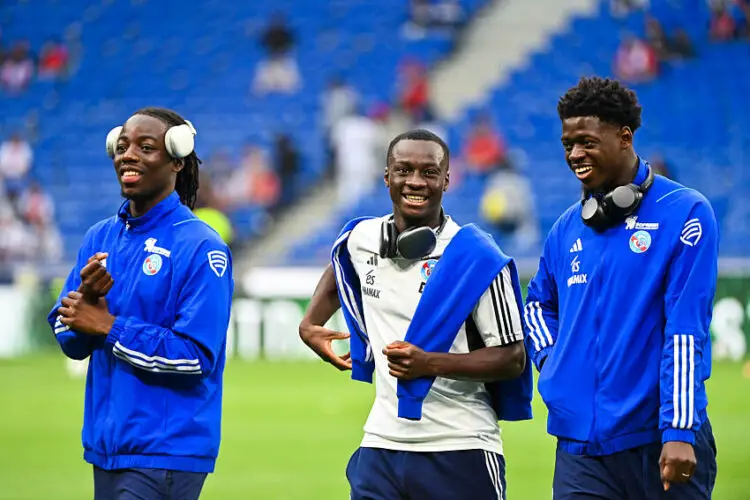 Ismael DOUKOURE, Habib DIARRA and Saidou SOW of Strasbourg during the Ligue 1 Uber Eats match between Lyon and Strasbourg at Groupama Stadium on May 19, 2024 in Lyon, France.(Photo by Sylvain Thomas/FEP/Icon Sport)   - Photo by Icon Sport