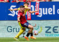 Jesús Areso of CA Osasuna and Jorge Cuenca Barreno of Villarreal CF seen in action during the Spanish football of the league EA, match between CA Osasuna and Villarreal CF at the Sadar Stadium. Final scores;  CA Osasuna 1:1 Villarreal CF. (Photo by Fernando Pidal / SOPA Images/Sipa USA)   - Photo by Icon Sport