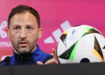 Belgium's head coach Domenico Tedesco pictured during a press conference of the Belgian national soccer team Red Devils, at the Royal Belgian Football Association's training center in Tubize, Friday 07 June 2024. The Red Devils are preparing for the Euro 2024 European Championships in Germany. BELGA PHOTO BRUNO FAHY   - Photo by Icon Sport