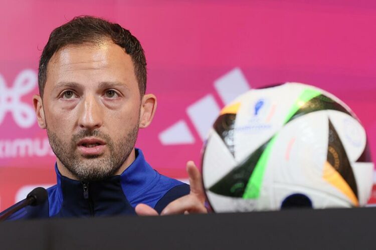 Belgium's head coach Domenico Tedesco pictured during a press conference of the Belgian national soccer team Red Devils, at the Royal Belgian Football Association's training center in Tubize, Friday 07 June 2024. The Red Devils are preparing for the Euro 2024 European Championships in Germany. BELGA PHOTO BRUNO FAHY   - Photo by Icon Sport