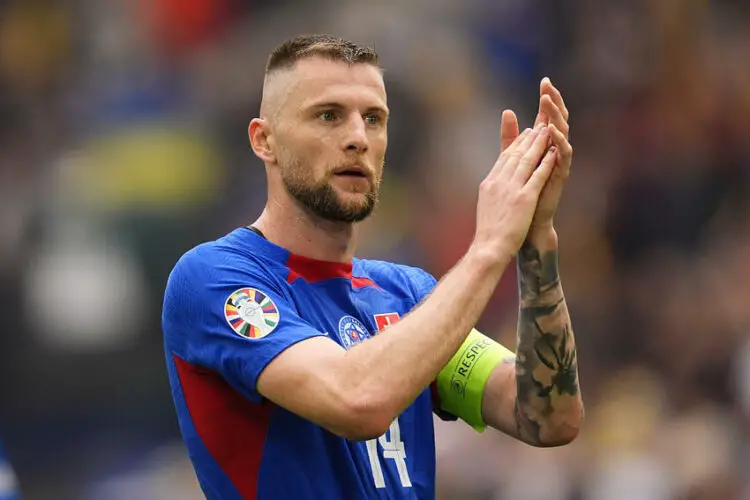 Slovakia's Milan Skriniar during the Euro 2024 soccer match between Slovakia and Ukraine at the Esprit Arena Stadion, Dusseldorf, Germany - friday 21 , June , 2024. Sport - Soccer . (Photo by Fabio Ferrari/LaPresse)   - Photo by Icon Sport