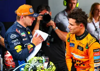 (L to R): Second placed Max Verstappen (NLD) Red Bull Racing with pole sitter Lando Norris (GBR) McLaren in qualifying parc ferme.  22.06.2024. Formula 1 World Championship, Rd 10, Spanish Grand Prix, Barcelona, Spain, Qualifying Day.  - www.xpbimages.com, EMail: requests@xpbimages.com © Copyright: Batchelor / XPB Images   Photo by Icon Sport   - Photo by Icon Sport