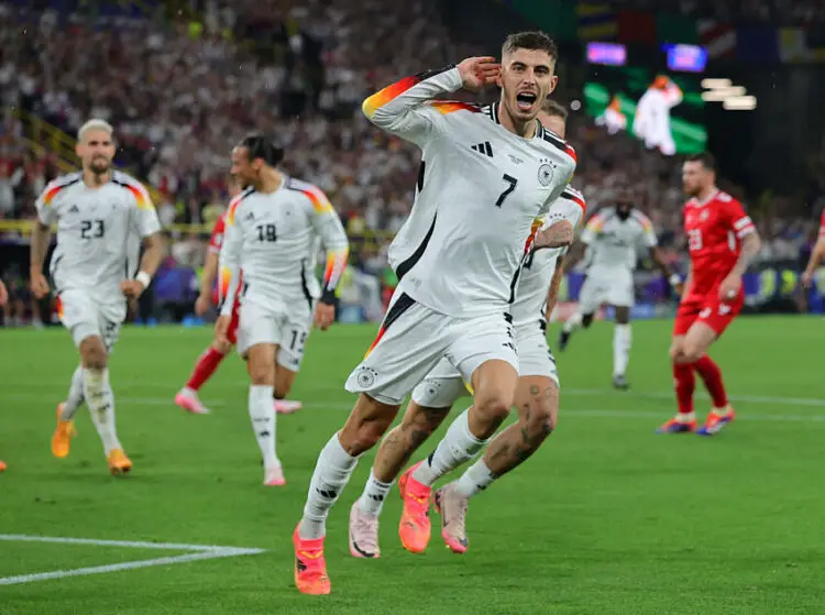 Kai Havertz of Germany celebrates scoring their first goal from a penalty during the UEFA Euro 2024 Round of 16 match between Germany and Denmark at Signal Iduna Park, Dortmund Picture by Paul Chesterton/Focus Images Ltd +44 7904 640267 29/06/2024   - Photo by Icon Sport