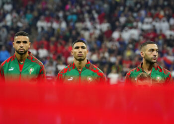 Youssef En-Nesyri, Achraf Hakimi et Hakim Ziyech avec le Maroc - Photo by Icon Sport