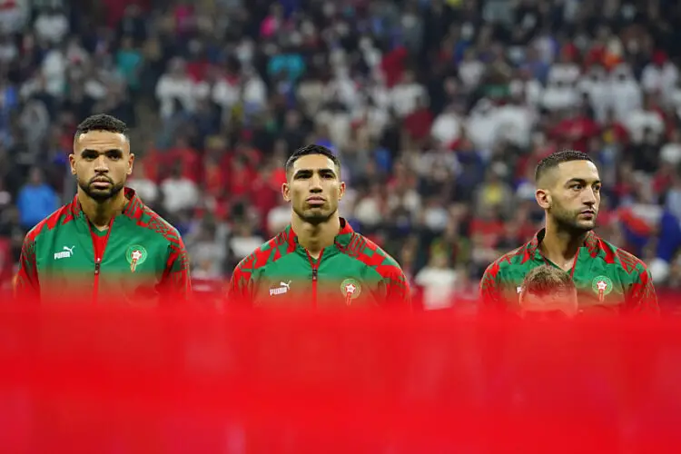 Youssef En-Nesyri, Achraf Hakimi et Hakim Ziyech avec le Maroc - Photo by Icon Sport