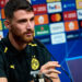 06 November 2023, North Rhine-Westphalia, Dortmund: Soccer: Champions League, before the match between Borussia Dortmund and Newcastle United. Salih zcan sits on the podium at a press conference. Photo: Bernd Thissen/dpa - Photo by Icon sport   - Photo by Icon Sport