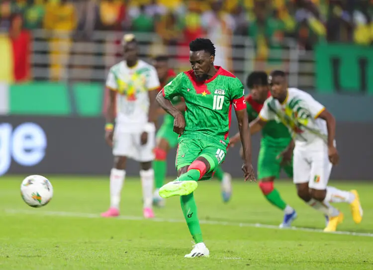 Bertrand Isidore Traore of Burkina Faso score a penalty during the 2023 Africa Cup of Nations Finals match between Mali and Burkina Faso at Amadou Gon Coulibaly Stadium in Korhogo on 30 January 2024 - Photo by Icon Sport   - Photo by Icon Sport