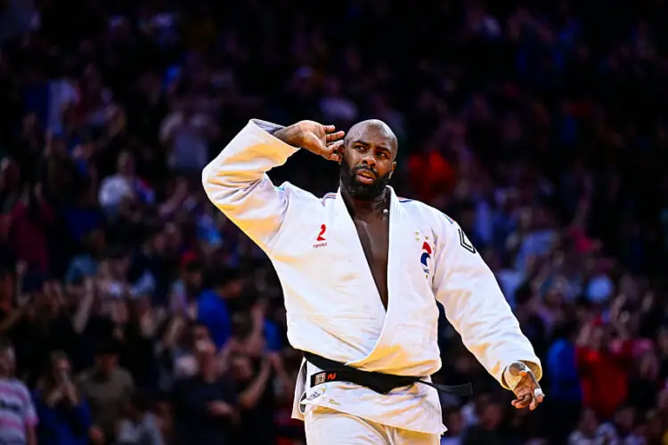 Teddy RINER of France celebrates after the +100kg final fight during the Paris Grand Slam 2024, Day 3 at AccorHotels Arena on February 4, 2024 in Paris, France. (Photo by Baptiste Fernandez/Icon Sport)   - Photo by Icon Sport