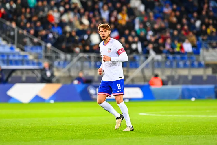 Tanner TESSMANN of USA during the International friendly match U23 between France and United States at Stade Auguste Bonal on March 25, 2024 in Montbeliard, France. (Photo by Daniel Derajinski/Icon Sport)   - Photo by Icon Sport