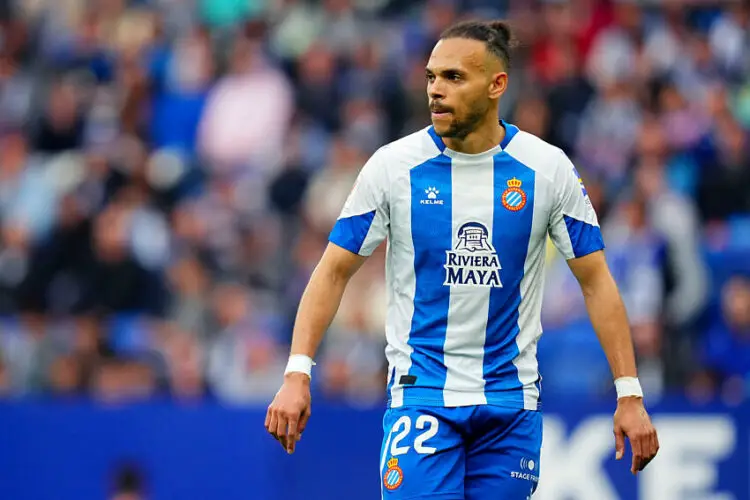 Martin Braithwaite of RCD Espanyol during the La Liga Hypermotion, date 34 between RCD Espanyol and Albacete Balompie played at Stage Front Stadium on April 7, 2024 in Barcelona, Spain. (Photo by Bagu Blanco / Pressinphoto / Icon Sport)   - Photo by Icon Sport