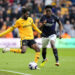 Wolverhampton Wanderers' Boubacar Traore (left) and Luton Town's Albert Sambi Lokonga battle for the ball during the Premier League match at Molineux Stadium, Wolverhampton. Picture date: Saturday April 27, 2024.   - Photo by Icon Sport