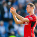 Jonny Evans of Manchester United applauds the travelling support after victory over Brighton at the Premier League match at the American Express Stadium, Brighton and Hove Picture by Graeme Wilcockson/Focus Images Ltd 07940465341 19/05/2024   - Photo by Icon Sport