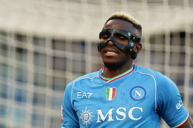 Napoli’s Victor Osimhen looks dejected  during the Serie A soccer match between Napoli and Lecce at the Diego Armando Maradona Stadium in Naples, southern Italy - Sunday, May 26 , 2024. Sport - Soccer .  (Photo by Alessandro Garofalo/Lapresse)   - Photo by Icon Sport