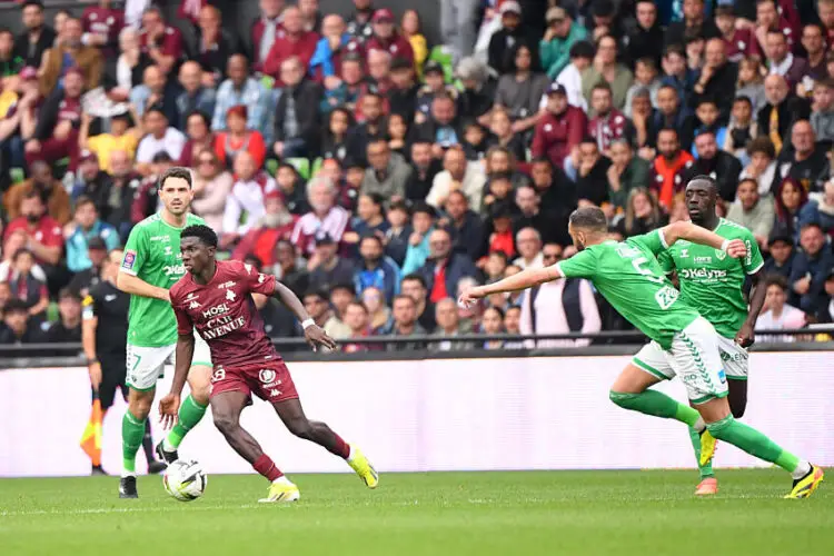 18 Lamine CAMARA (fcm) during the Ligue 1 Uber Eats Playoffs second leg match between Metz and Saint-Etienne at Stade Saint-Symphorien on June 2, 2024 in Metz, France.(Photo by Anthony Bibard/FEP/Icon Sport)   - Photo by Icon Sport