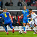 03.06.2024, Fussball Nationalteams Freundschaftsspiele 2024, Länderspiel, Deutschland - Ukraine, im Max-Morlock-Stadion (Nürnberg). Jamal Musiala (Deutschland) v.l. Oleksandr Svatok (Ukraine), Mykhaylo Mudryk (Ukraine), Jamal Musiala (Deutschland) und Viktor Tsygankov (Ukraine)    Photo by Icon Sport   - Photo by Icon Sport