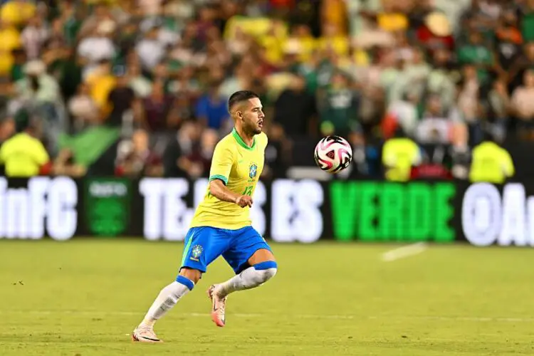 Jun 8, 2024; College Station, TX, USA; Brazil defender Yan Couto (13) controls the ball during the second half against Mexico at Kyle Field. Mandatory Credit: Maria Lysaker-USA TODAY Sports/Sipa USA   - Photo by Icon Sport