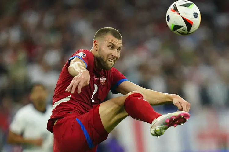 Strahinja Pavlovic of Serbia during the UEFA Euro 2024 match between Serbia and England, Group C, date 1, played at Arena AufSchalke stadium on June 16, 2024 in Gelsenkirchen, Germany. Photo by Sergio Ruiz/PRESSINPHOTO/Imago/ABACAPRESS.COM   - Photo by Icon Sport