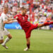 Strahinja Pavlovic (R) of Serbia and Zan Karnicnik (L) of Slovenia seen in action during the UEFA EURO 2024 group stage match between Slovenia and Serbia at Munich Football Arena. (Final score; Slovenia 1:1 Serbia) (Photo by Sergei Mikhailichenko / SOPA Images/Sipa USA)   - Photo by Icon Sport