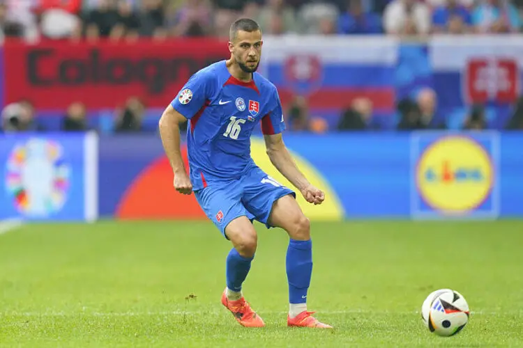 David Hancko of Slovakia during the UEFA Euro 2024 match between Slovakia and Ukraine, Group E date 2, played at Merkur Spiel-Arena on June 21, 2024 in Düsseldorf, Germany. (Photo by Sergio Ruiz / Pressinphoto / Icon Sport)   - Photo by Icon Sport