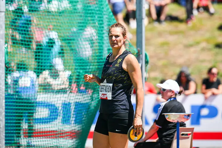 Melina ROBERT-MICHON competes in the Womens discus throw event during the third day of Athletics French Championships at Parc des Sports du Lac de Maine Josette & Roger Mikulak on June 30, 2024 in Angers, France.  (Photo by Daniel Derajinski/Icon Sport)   - Photo by Icon Sport