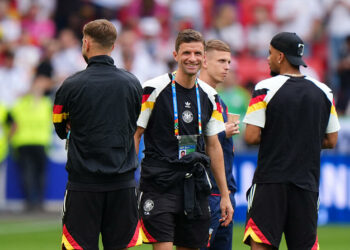 Germany?s Thomas Muller (right) arrives ahead of the UEFA Euro 2024, quarter-final match at the Stuttgart Arena in Stuttgart, Germany. Picture date: Friday July 5, 2024.   - Photo by Icon Sport