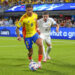 Jul 10, 2024; Charlotte, NC, USA;  Columbia midfielder Richard Rios (6) maintains possession against Uruguay midfielder Federico Valverde (15) during the second half at the Copa Armerica Semifinal match at Bank of America Stadium. Mandatory Credit: Jim Dedmon-USA TODAY Sports/Sipa USA   - Photo by Icon Sport