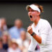 Barbora Krejcikova reacts during her match against Jasmine Paolini in the Ladies Singles final on day thirteen of the 2024 Wimbledon Championships at the All England Lawn Tennis and Croquet Club, London. Picture date: Saturday July 13, 2024.   - Photo by Icon Sport