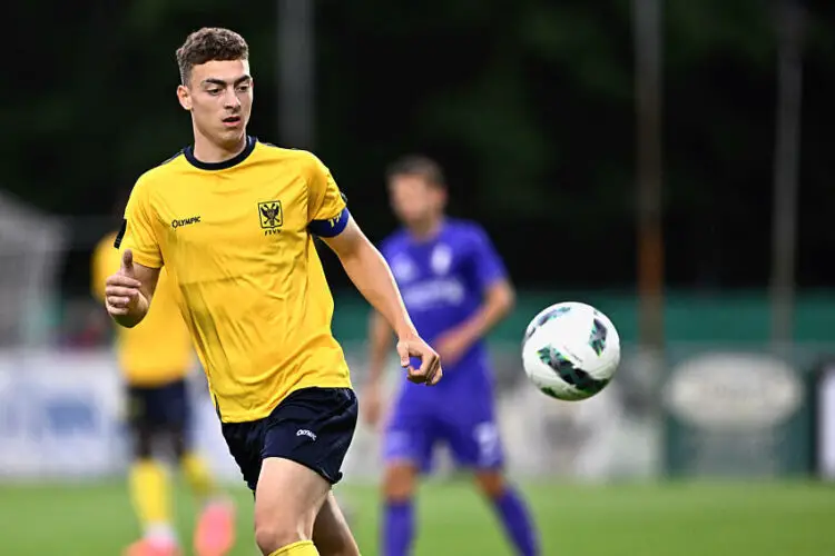 STVV's Mathias Delorge Knieper pictured during a friendly soccer game between Patro Eisden Maasmechelen and Sint-Truiden VV, Wednesday 03 July 2024 in Maasmechelen, in preparation of the upcoming 2024-2025 season of the Jupiler Pro League. BELGA PHOTO JOHAN EYCKENS   - Photo by Icon Sport