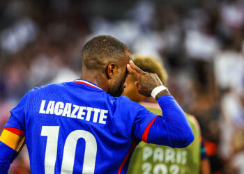Alexandre LACAZETTE of France celebrates his goal during the Paris 2024 Olympic Games match between France U23 and United States of America U23 at Orange Velodrome on July 24, 2024 in Marseille, France. (Photo by Johnny Fidelin/Icon Sport)   - Photo by Icon Sport
