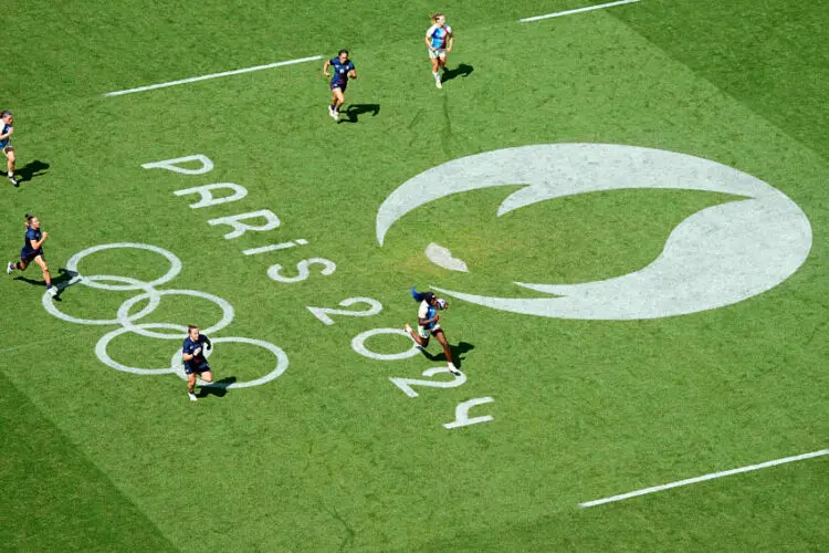 Jul 29, 2024; Paris Saint-Denis, France; Seraphine Okemba back (1) runs with the ball to score their fourth try of the match against the United States in a pool C match during the Paris 2024 Olympic Summer Games at Stade de France. Mandatory Credit: Jon Durr/USA TODAY Sports/Sipa USA   - Photo by Icon Sport