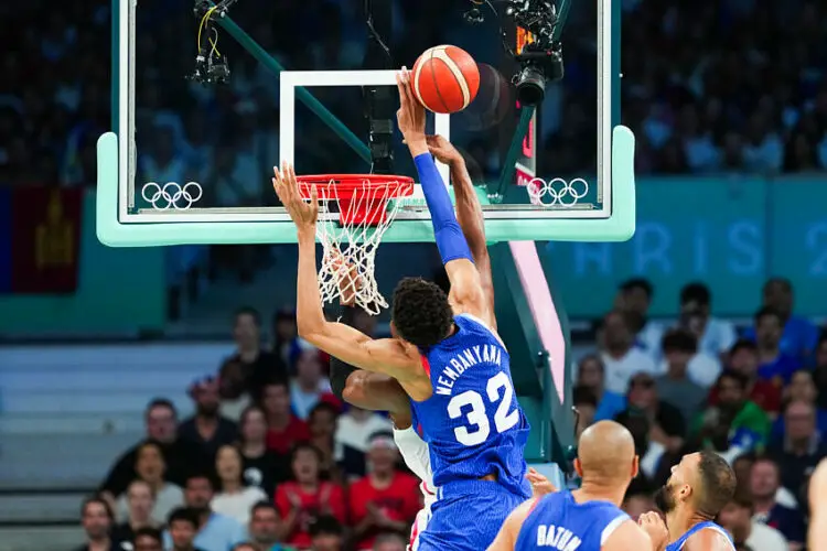 Victor WEMBANYAMA of Equipe de France during Paris 2024 Olympic Games match between Japan and France at Stade Pierre Mauroy on July 30, 2024 in Lille, France. (Photo by Herve Bellenger/Icon Sport)   - Photo by Icon Sport