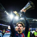 Paris Saint-Germain's midfielder Vitinha holds the trophy of the 2023 Trophee des Champions after winning Paris Saint-Germain over Toulouse FC in a football match at the Parc des Princes stadium in Paris, France January 3, 2024. Photo by Firas Abdullah/ABACAPRESS.COM - Photo by Icon sport   - Photo by Icon Sport