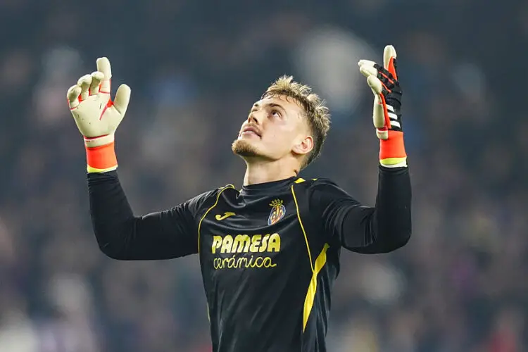 Filip Jorgensen of Villarreal CF during the La Liga EA Sports match between FC Barcelona and Villarreal CF played at Lluis Companys Stadium on January 27, 2024 in Barcelona, Spain. (Photo by Sergio Ruiz / Pressinphoto / Icon Sport) - Photo by Icon Sport   - Photo by Icon Sport