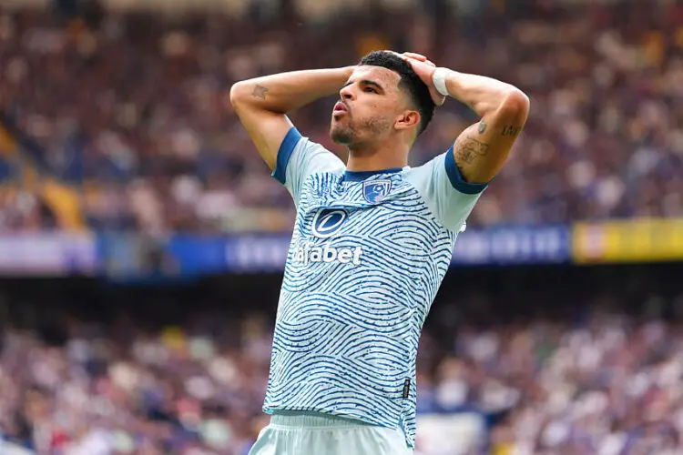 Bournemouth's Dominic Solanke rues a missed chance during the Premier League match at Stamford Bridge, London. Picture date: Sunday May 19, 2024.   - Photo by Icon Sport